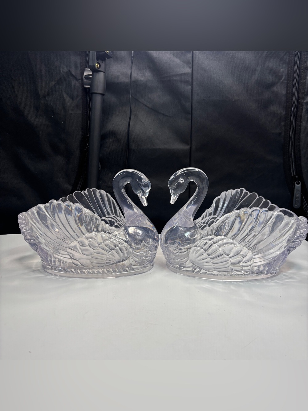 2 Vtg Regaline Clear Swan Planter #432 MCM Retro grandma core